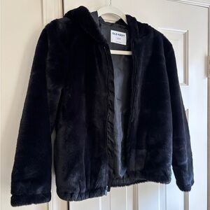 Girls Black Faux Fur Jacket Large